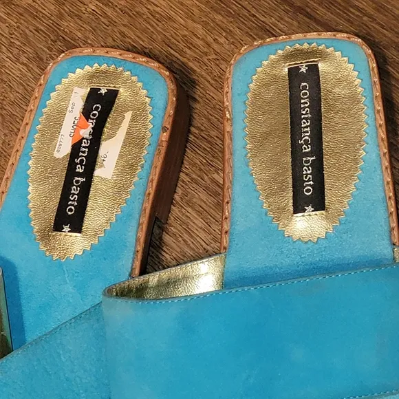 NEW Constanca Basto One Finger Suede Genue Leather Turquoise 💎 Flats Sandals