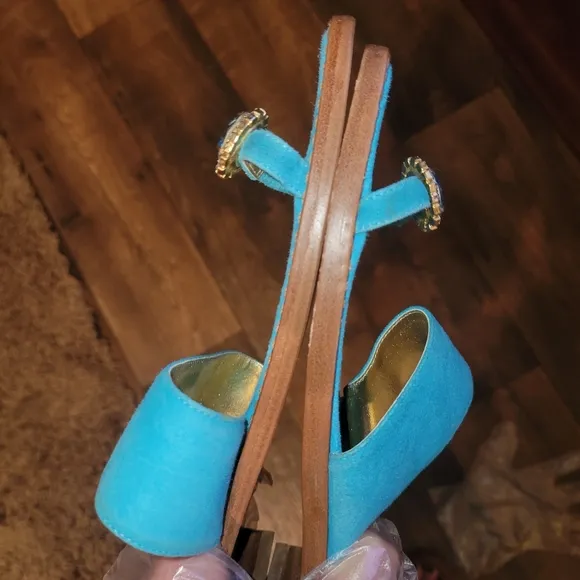 NEW Constanca Basto One Finger Suede Genue Leather Turquoise 💎 Flats Sandals