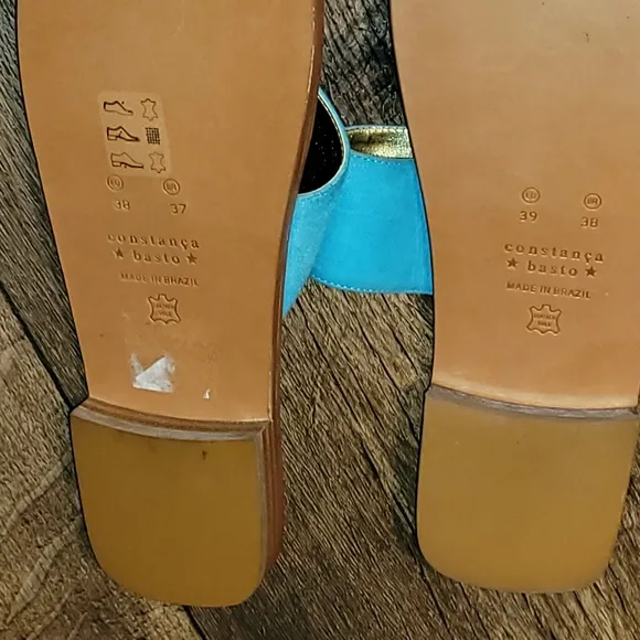 NEW Constanca Basto One Finger Suede Genue Leather Turquoise 💎 Flats Sandals
