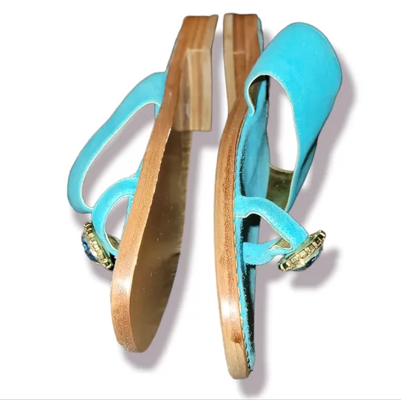 NEW Constanca Basto One Finger Suede Genue Leather Turquoise 💎 Flats Sandals