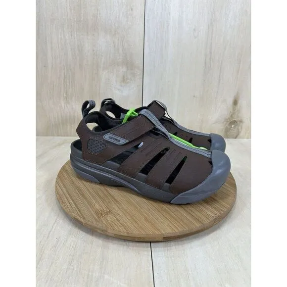 NEW Crocs Yukon Fisherman Brown Leather Closed Toe Sandals Mens Size 10