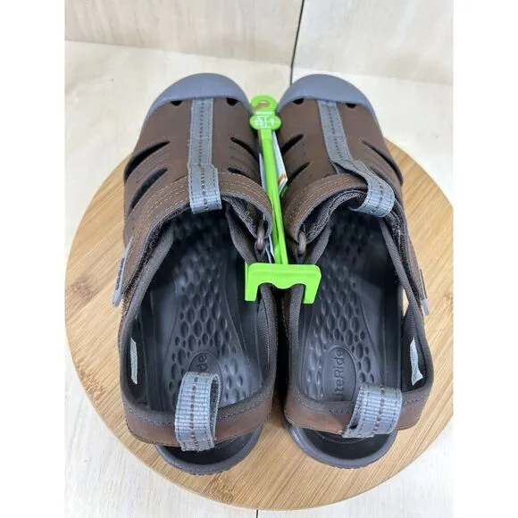 NEW Crocs Yukon Fisherman Brown Leather Closed Toe Sandals Mens Size 10