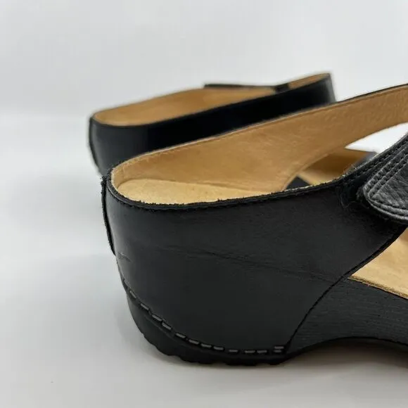 NEW DANSKO Tracy BLACK LEATHER COMFORT‎ PEEP TOE SANDALS WOMEN 42 11.5-12