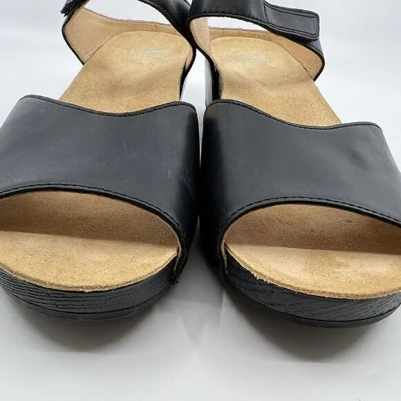 NEW DANSKO Tracy BLACK LEATHER COMFORT‎ PEEP TOE SANDALS WOMEN 42 11.5-12