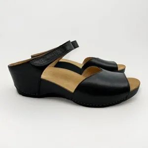 NEW DANSKO Tracy BLACK LEATHER COMFORT‎ PEEP TOE SANDALS WOMEN 42 11.5-12