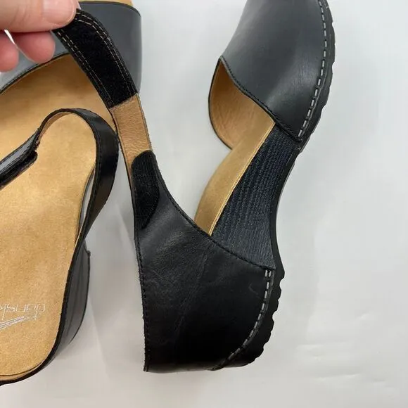 NEW DANSKO Tracy BLACK LEATHER COMFORT‎ PEEP TOE SANDALS WOMEN 42 11.5-12