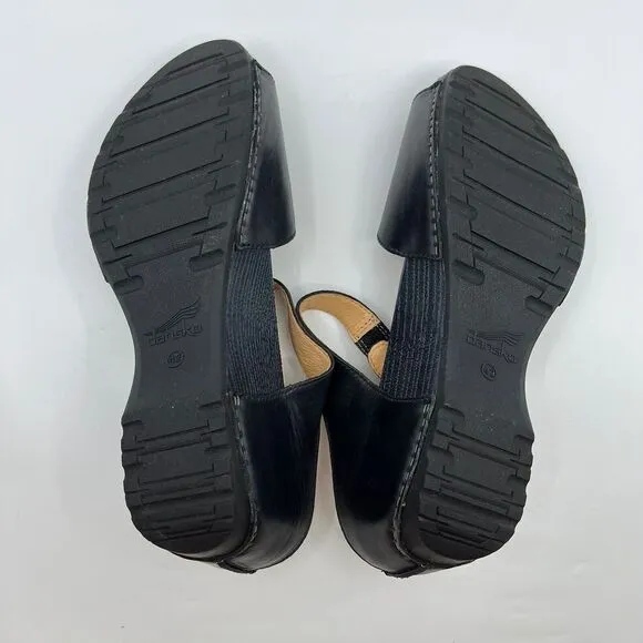 NEW DANSKO Tracy BLACK LEATHER COMFORT‎ PEEP TOE SANDALS WOMEN 42 11.5-12