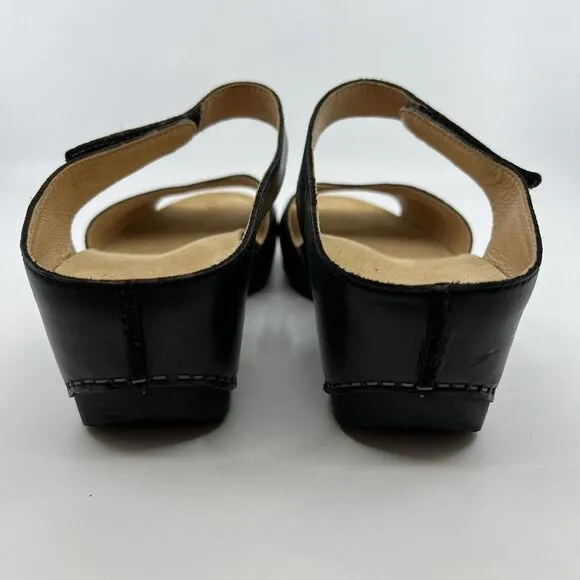 NEW DANSKO Tracy BLACK LEATHER COMFORT‎ PEEP TOE SANDALS WOMEN 42 11.5-12