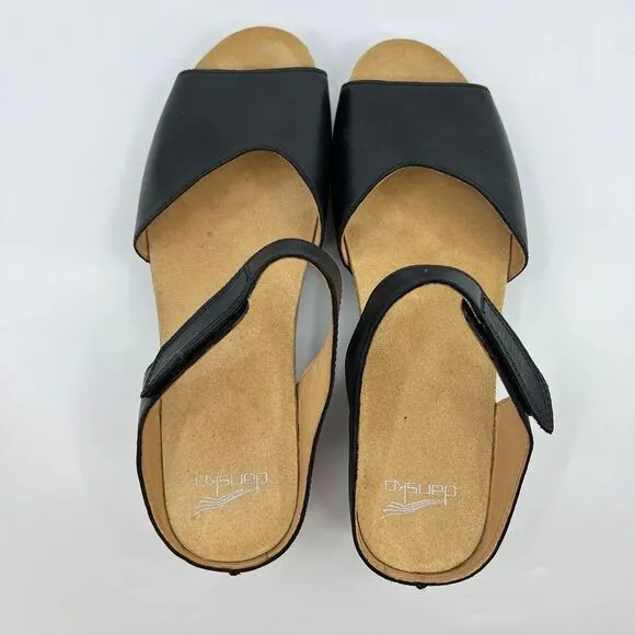 NEW DANSKO Tracy BLACK LEATHER COMFORT‎ PEEP TOE SANDALS WOMEN 42 11.5-12