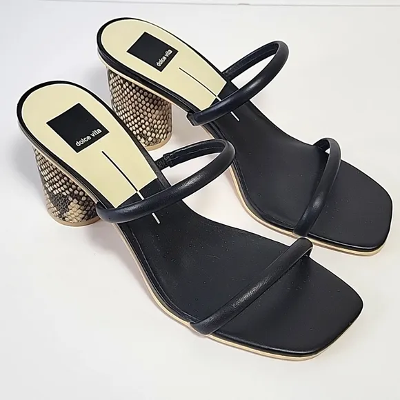 New, Dolce Vita Nole leather snakeskin heeled black sandals women's size 10