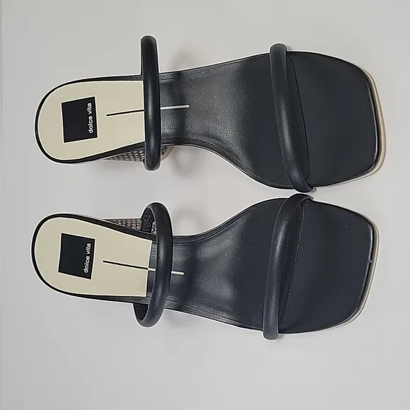 New, Dolce Vita Nole leather snakeskin heeled black sandals women's size 10