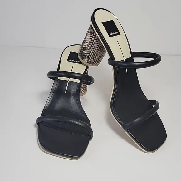 New, Dolce Vita Nole leather snakeskin heeled black sandals women's size 10