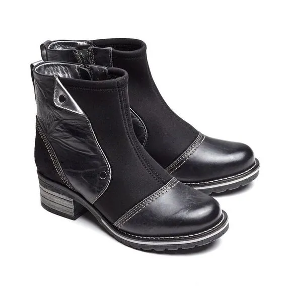 New Dromedaris Womens Kassia Boots Black Leather Neoprene Size EU 37 US 6.5-7