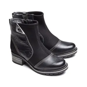 New Dromedaris Womens Kassia Boots Black Leather Neoprene Size EU 37 US 6.5-7