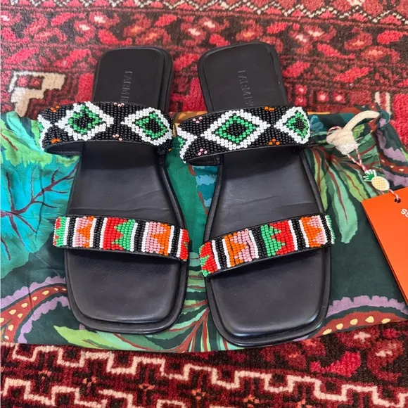 NEW FARM Rio Beaded Square Toe Slide Sandals