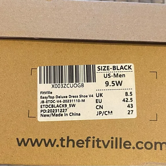 NEW- FitVille Men's EasyTop Deluxe Dress Shoes V4. Wide Width. Black. Size 9.5W