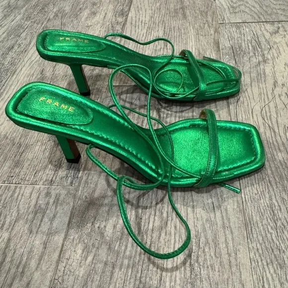 New Frame green Le Ozzie Metallic Ankle-Tie Sandals
