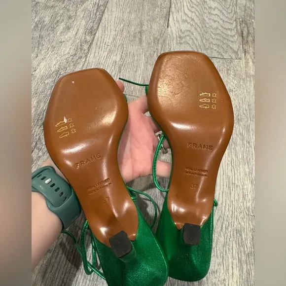 New Frame green Le Ozzie Metallic Ankle-Tie Sandals