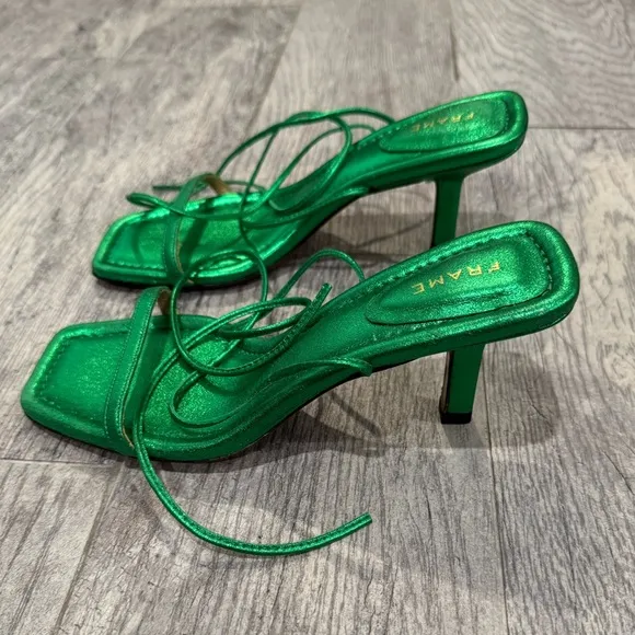 New Frame green Le Ozzie Metallic Ankle-Tie Sandals