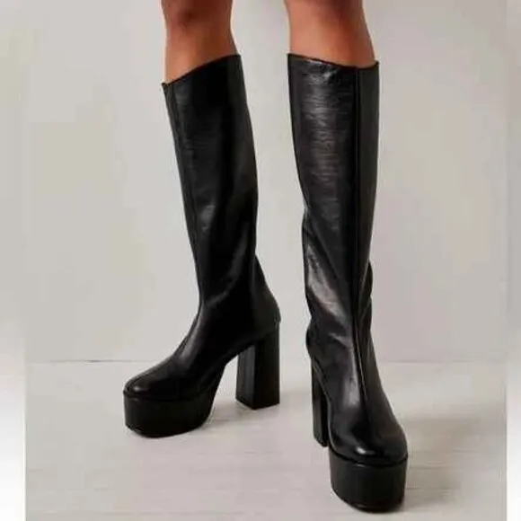 NEW Free People Lucy Tall Black Platform Heeled Boots Size 40/10