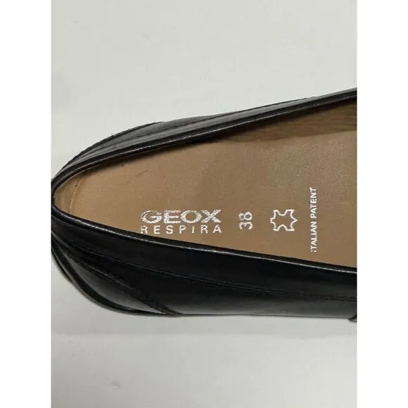 New Geox Respira Boy's  Black Leather Loafers Sz 38 (US 7.5) Casual Dress Preppy
