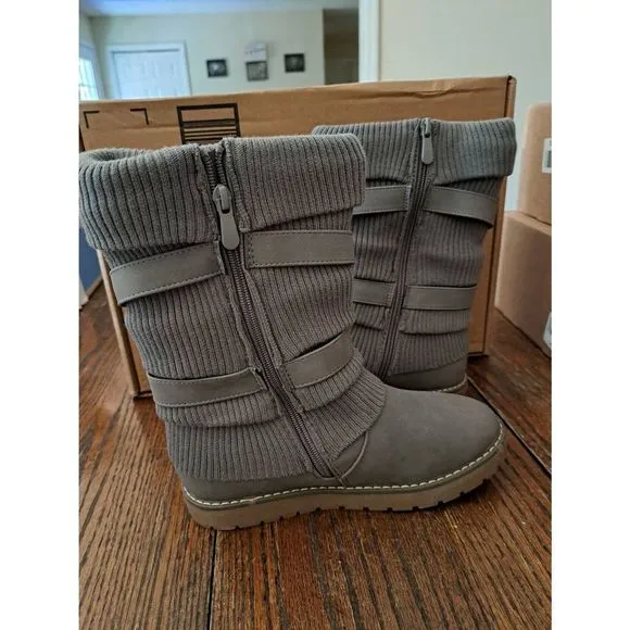 New Girls Size 5 Big Kid Dream Pairs Grey Mid Calf Faux Fur Lined Snow Boots