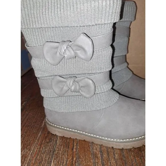 New Girls Size 5 Big Kid Dream Pairs Grey Mid Calf Faux Fur Lined Snow Boots