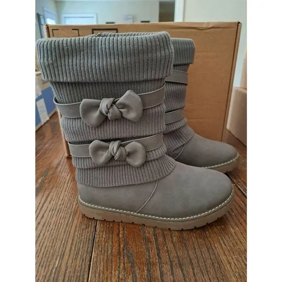 New Girls Size 5 Big Kid Dream Pairs Grey Mid Calf Faux Fur Lined Snow Boots