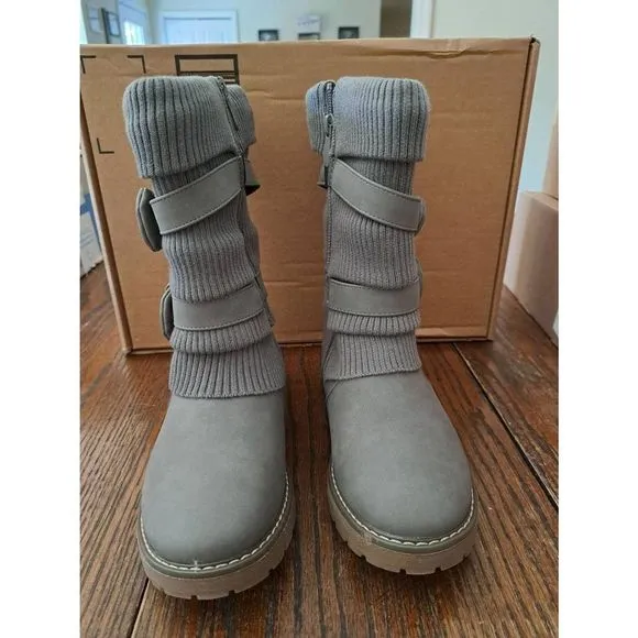 New Girls Size 5 Big Kid Dream Pairs Grey Mid Calf Faux Fur Lined Snow Boots