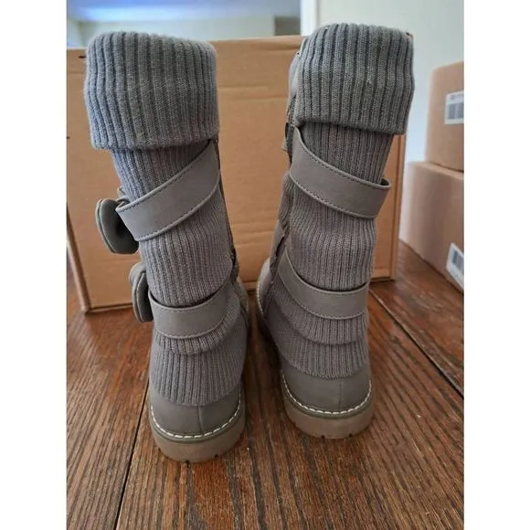 New Girls Size 5 Big Kid Dream Pairs Grey Mid Calf Faux Fur Lined Snow Boots