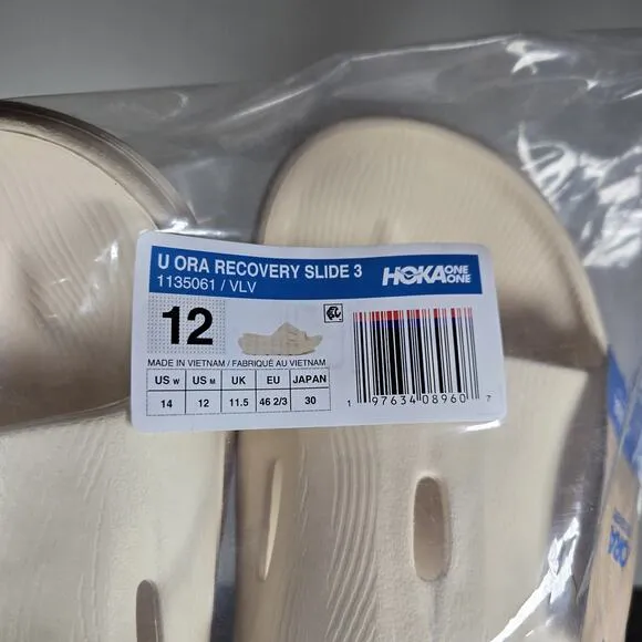 NEW HOKA One One Ora Recovery Slides 3 Mens Size 12 Comfy Sandals Vanilla Cream