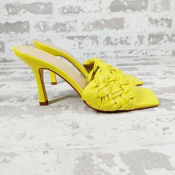 NEW Marc Fisher Draya Yellow Braided Leather Square Toe Slide Heel Sandals M1019