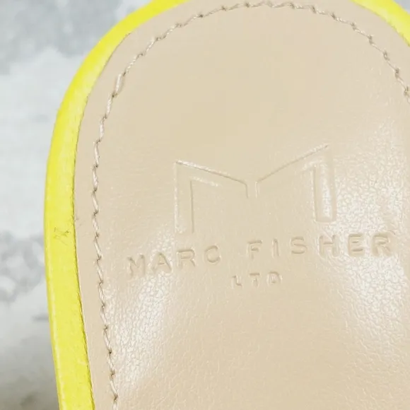 NEW Marc Fisher Draya Yellow Braided Leather Square Toe Slide Heel Sandals M1019