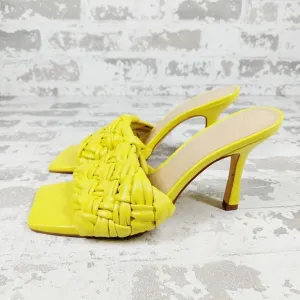 NEW Marc Fisher Draya Yellow Braided Leather Square Toe Slide Heel Sandals M1019