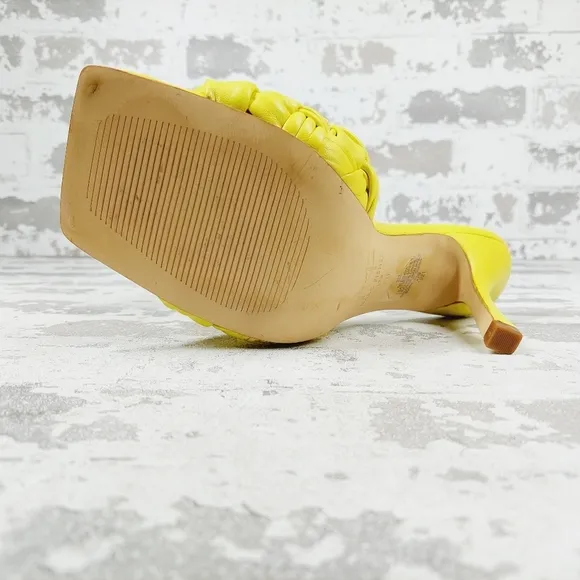 NEW Marc Fisher Draya Yellow Braided Leather Square Toe Slide Heel Sandals M1019