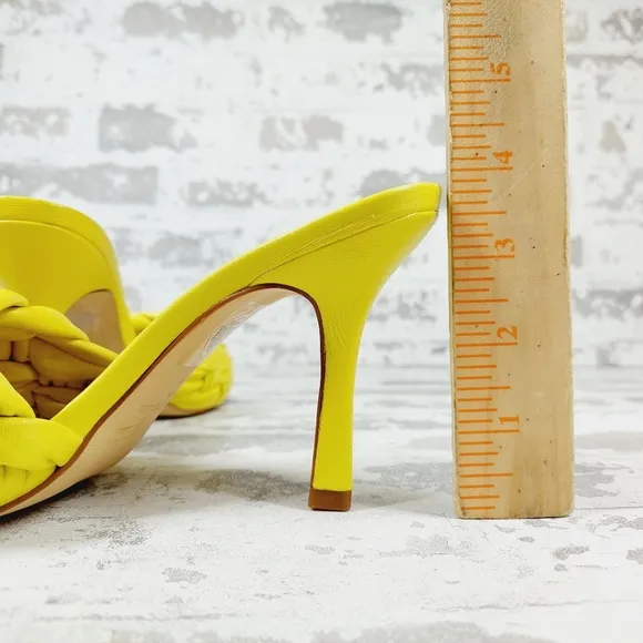 NEW Marc Fisher Draya Yellow Braided Leather Square Toe Slide Heel Sandals M1019