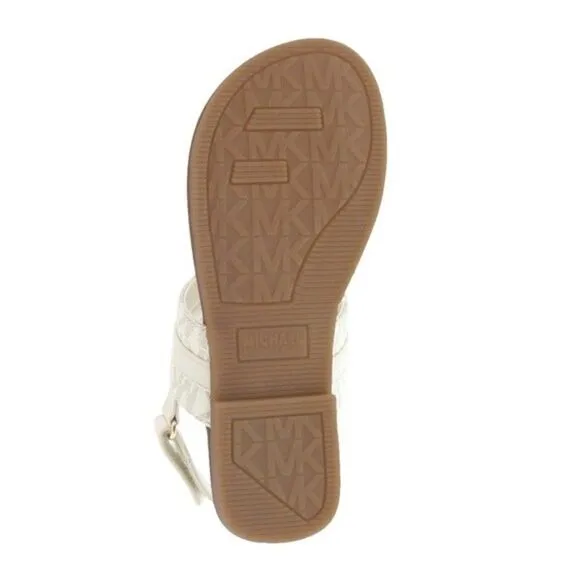 New! MICHAEL KORS Little Girls Jaliyah MK Logo T-Strap Sandals Shoe Vanilla NWOB