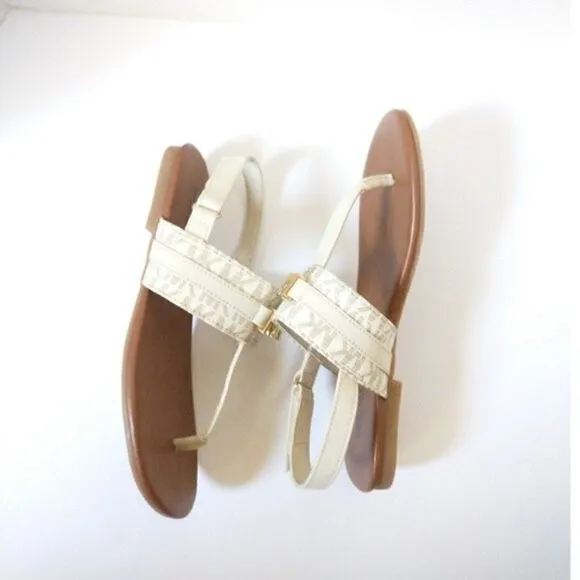 New! MICHAEL KORS Little Girls Jaliyah MK Logo T-Strap Sandals Shoe Vanilla NWOB