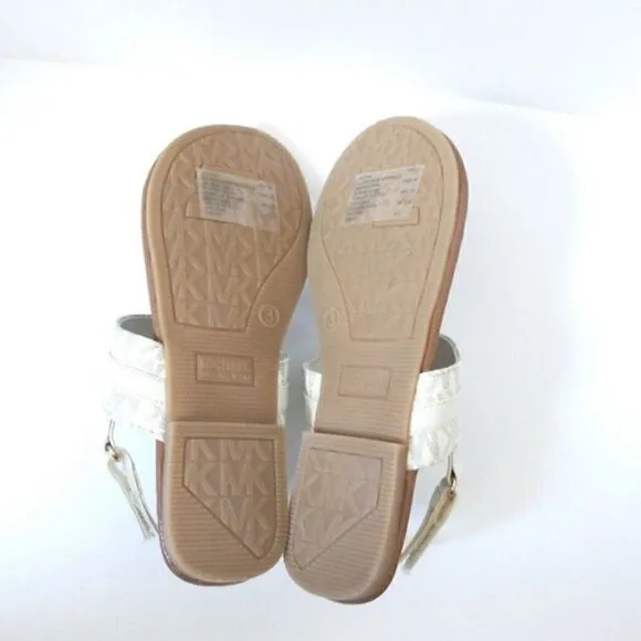 New! MICHAEL KORS Little Girls Jaliyah MK Logo T-Strap Sandals Shoe Vanilla NWOB