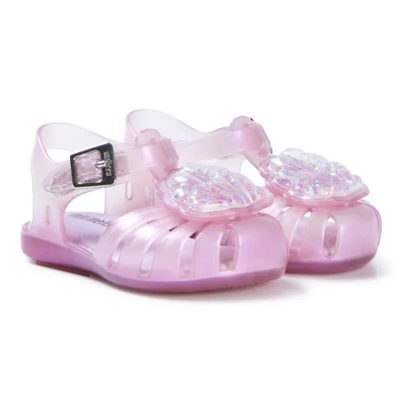 NEW MINI MELISSA Kid Aranha Pink Pearlescent Seashell Shine Closed Toe Fisherman