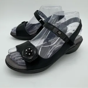 New NAOT Reserve Black Leather Adjustable Sandals Flower Size EU 36/US 5-5.5