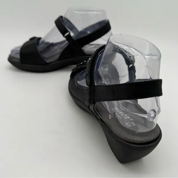 New NAOT Reserve Black Leather Adjustable Sandals Flower Size EU 36/US 5-5.5