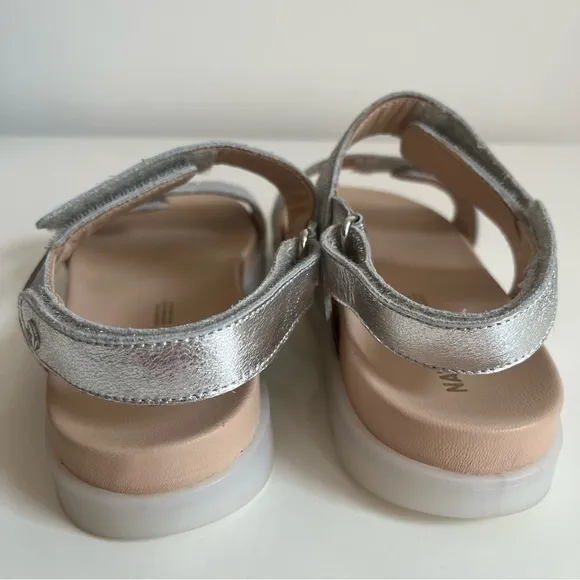 NEW Naturino Jemes SILVER GLITTER LEATHER SANDALS size 2.5-3 Little Girl