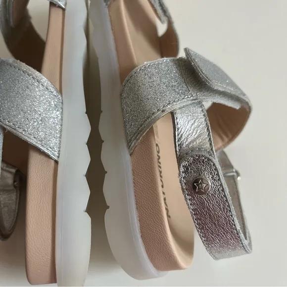 NEW Naturino Jemes SILVER GLITTER LEATHER SANDALS size 2.5-3 Little Girl