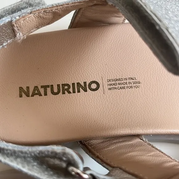 NEW Naturino Jemes SILVER GLITTER LEATHER SANDALS size 2.5-3 Little Girl