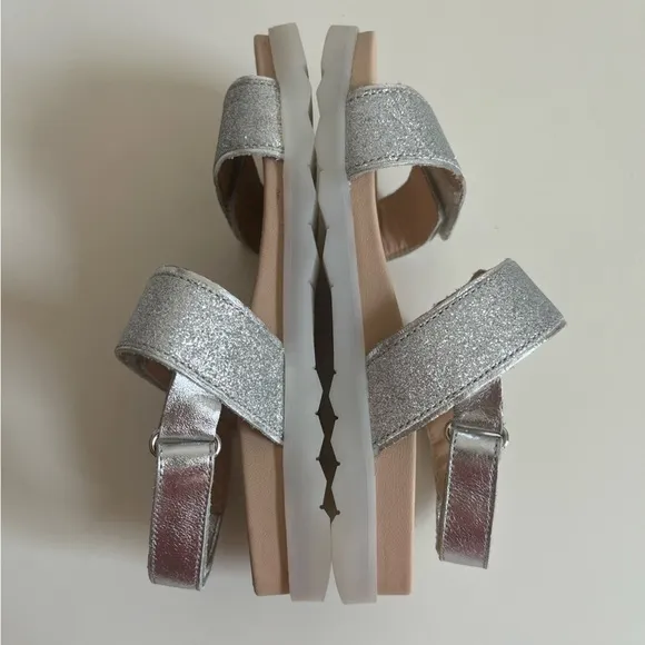 NEW Naturino Jemes SILVER GLITTER LEATHER SANDALS size 2.5-3 Little Girl
