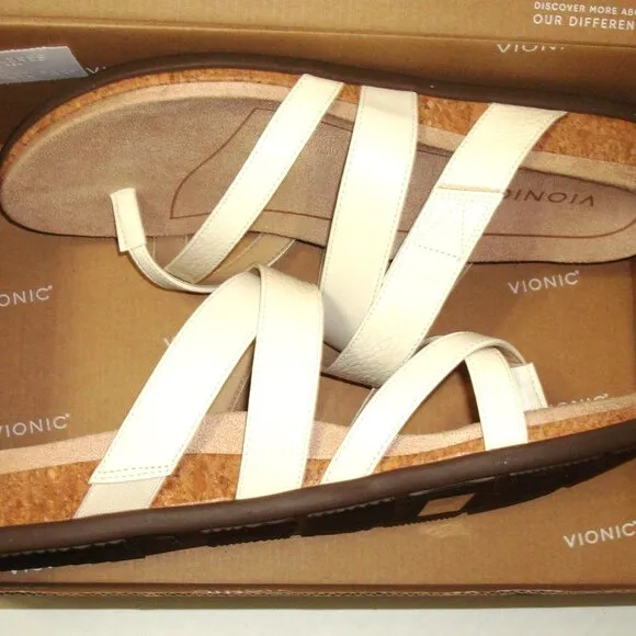 New NIB Womens 11 Vionic Cream Beige Sandals Anelle Embossed Adjustable Thong