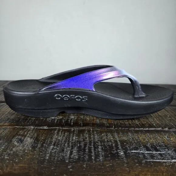 NEW Oofos Oolala Calypso Womens Size 6 Recovery Slip-On Flip Flops Sandals Blue