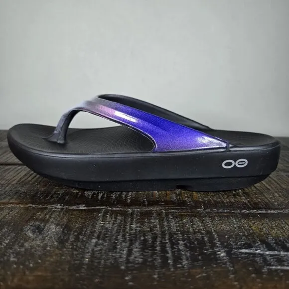 NEW Oofos Oolala Calypso Womens Size 6 Recovery Slip-On Flip Flops Sandals Blue