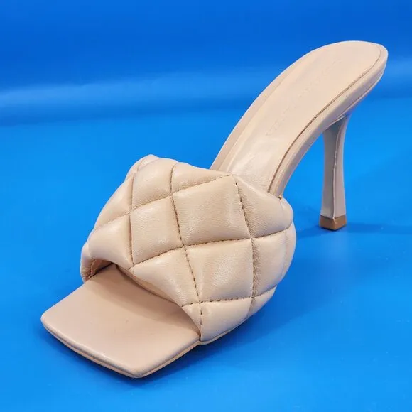 NEW Quilted Tan Leather Square Toe Sandals